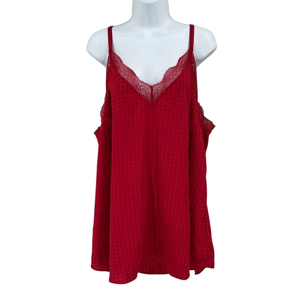 Torrid Camisole 2x Red Lace Trim Houndstooth Jacquard Romantic Coquette Goth